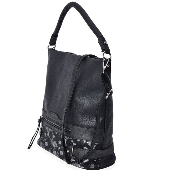 New Bucket Style Large Floral  PL Leather Hobo Crossbody 2 Straps Arm and Cross - Picture 3 of 6